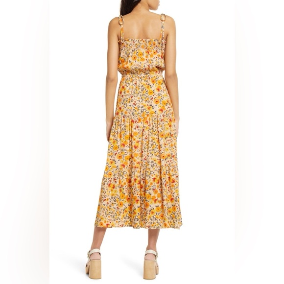 Lost + Wander Orange Yellow Floral Maxi Dress Boho Cottagecore Smocked Tiered L - Picture 4 of 12